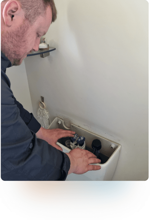 local plumber checks toilet flush