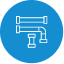 A blue circular icon with a white line drawing of interconnected pipes, including a horizontal pipe, a vertical pipe, and a bent pipe segment, indicating plumbing or block drains.