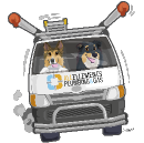Illustration of two cartoon dogs driving a van labeled "All Ears Publishing." The van has large antennas on top, and the dogs look happy with ears perked up.