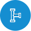 Blocked Drains White icon of a pipe with a right-angle joint, centered on a blue circular background.