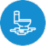 Image 69 White outline of a toilet with water pooling around its base, displayed on a blue circular background, indicating a symbol for a flooded or leaking toilet.