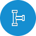 White pipe connector icon on a blue circular background, resembling a plumbing or piping symbol.