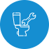 White icon of a toilet with a wrench on a blue circular background, representing plumbing or toilet repair services.